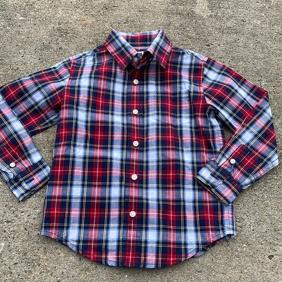 Janie and Jack Toddler White Boy Plaid Button Down Shirt - Picture 1 of 5